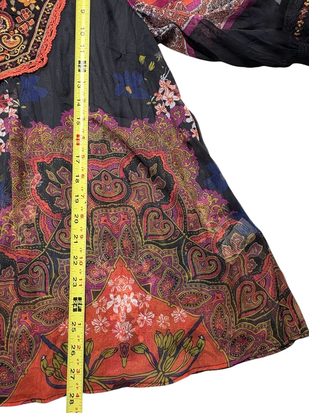 NEW Soft Surroundings Batik Horizon Tunic Blouse M 3/4 Sleeve Semi-Sheer - Picture 6 of 9